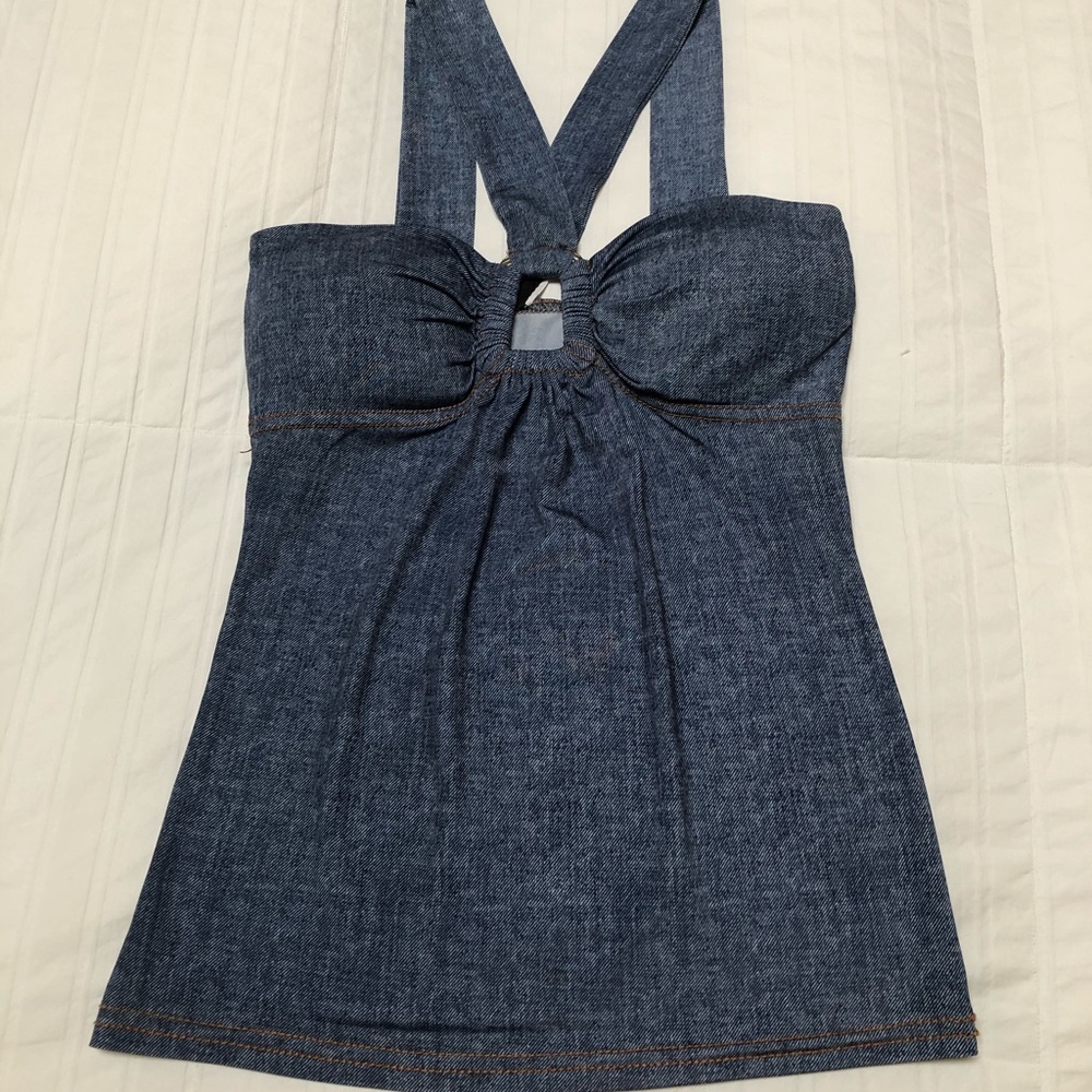 denim patterned halter top